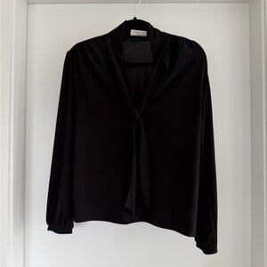 Babaton Elegant Black Blouse with Tie Detail